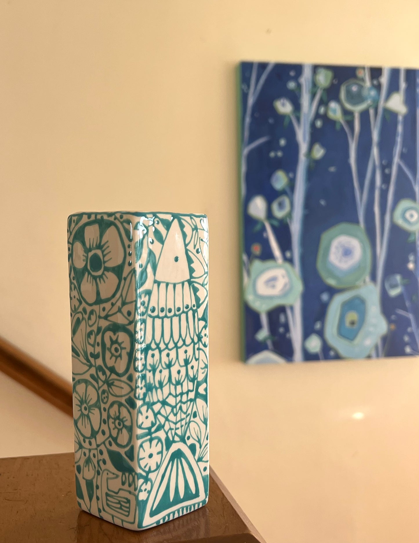 Rectangular bud vase, tall 6”