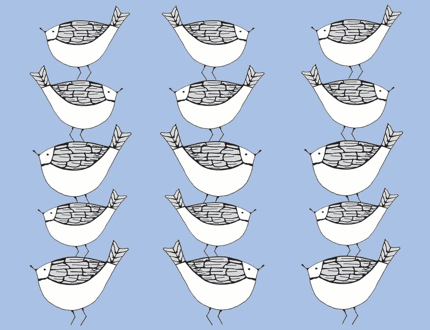Note cards, set of 6, bird tower on light blue