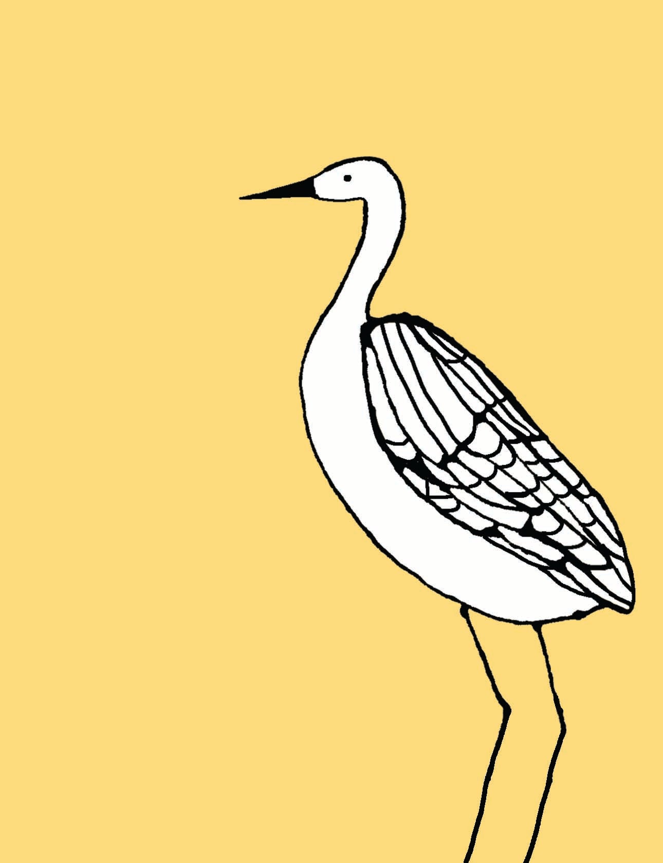 Notecards, set of 6, Egret on yellow
