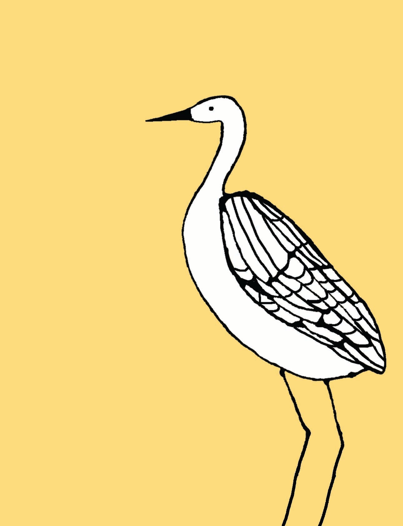 Note cards, set of 6, Egret on yellow