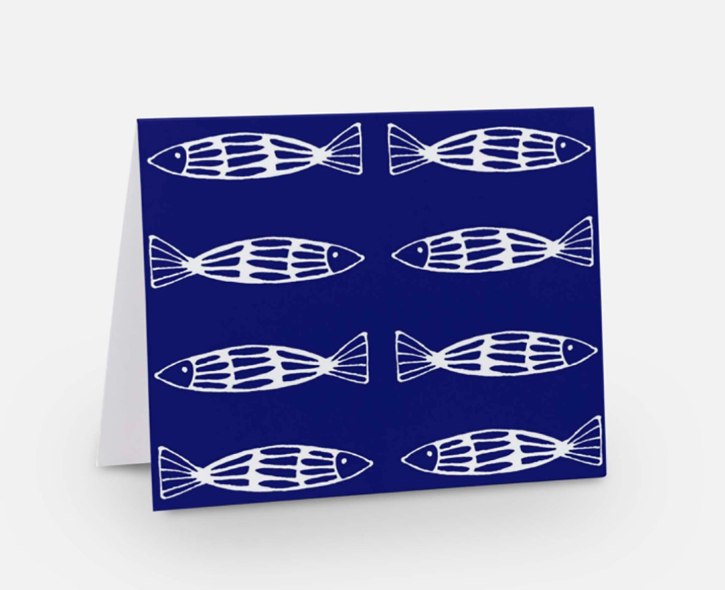 Note cards, set of 6, kissing fish on navy
