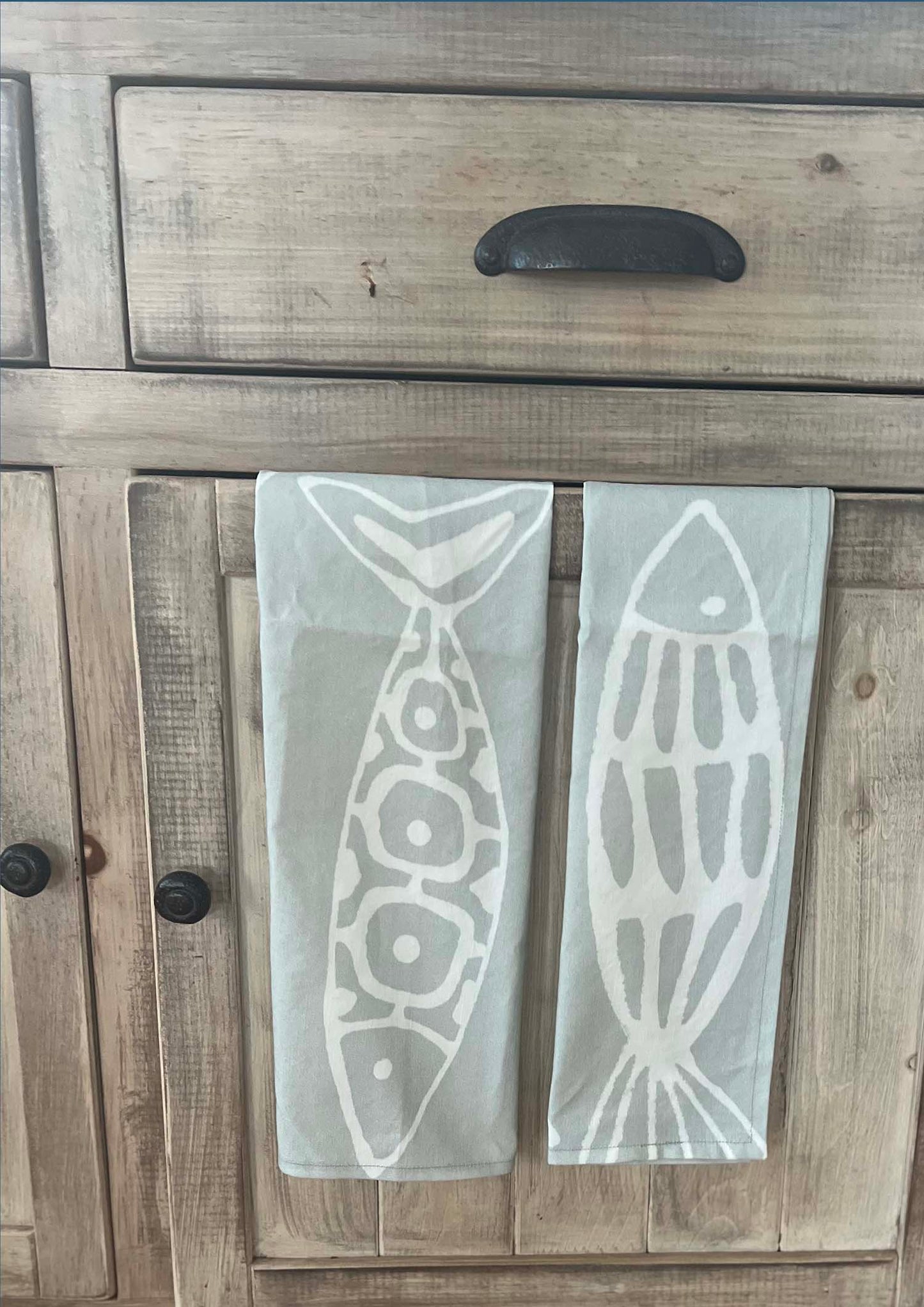 tea towel grey fish