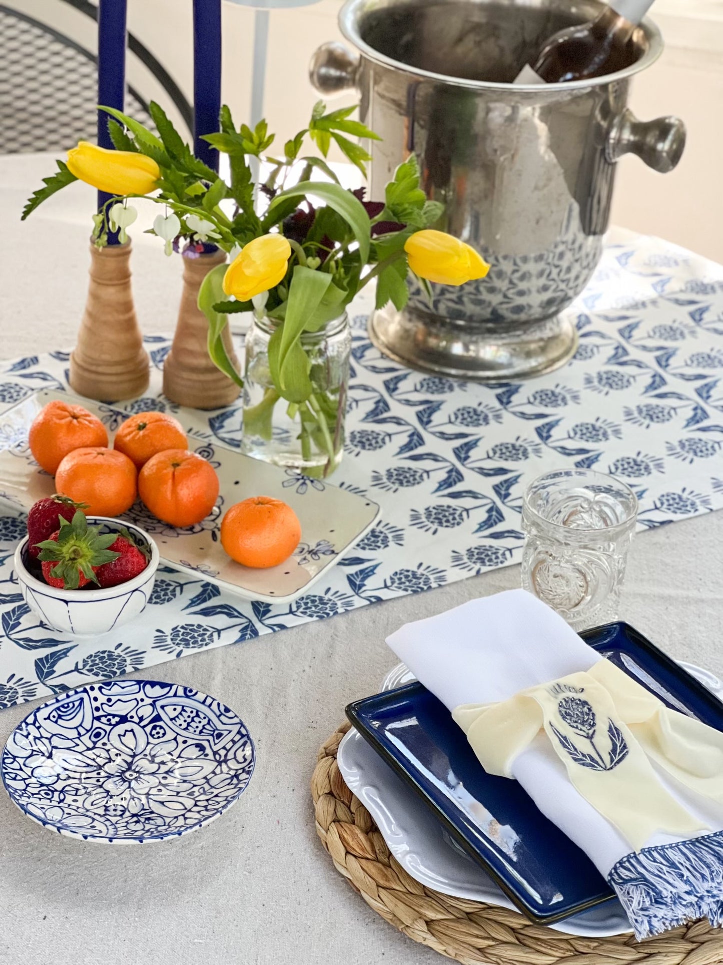 table runner 72" x 15" Thistle block print.